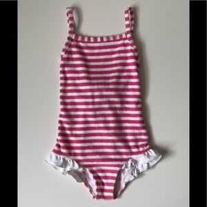 Lil Tati Girls’ Pink & White Stripe Terry Cloth Swimsuit